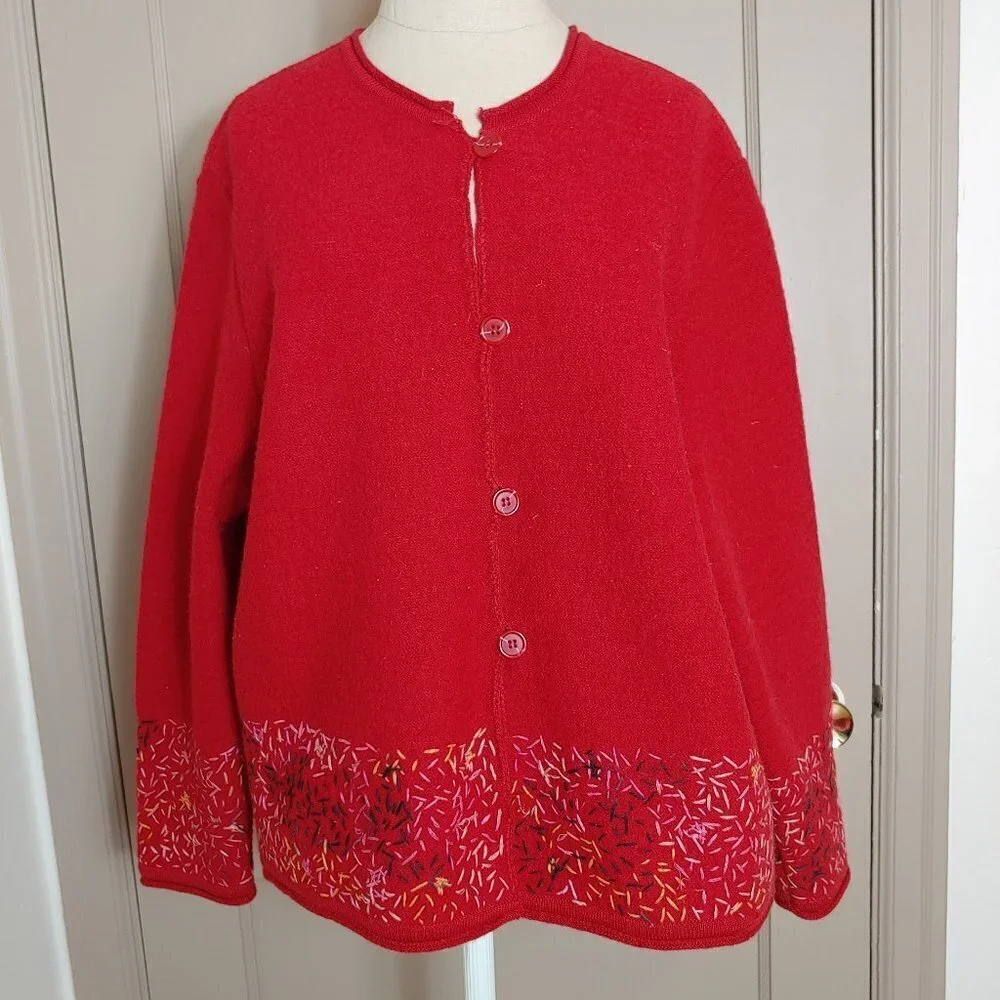 Vintage Sigrid Olson Sweater‎ Embroidered Shetland Wool Cardigan Boho Lagenlook